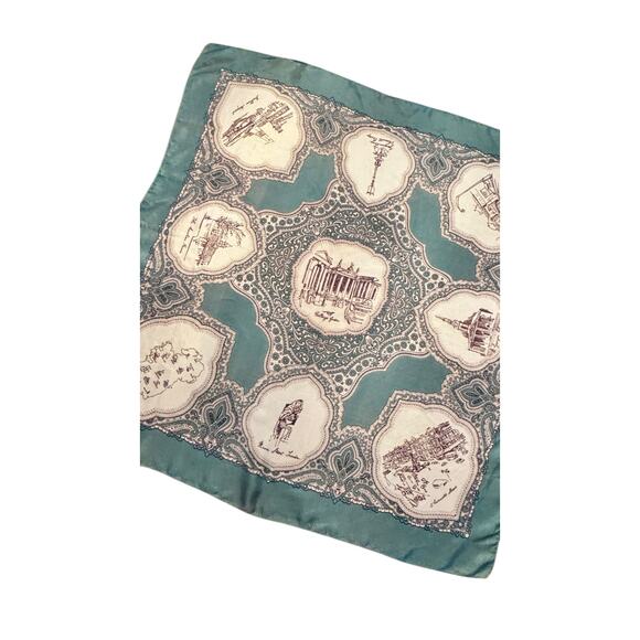Vintage 1958–62 Arnotts Dublin Silk Scarf Irish Landmarks Map & Paisley Border - Picture 6 of 8